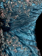 Vintage Mermaid Strapless Tulle Blue Long Semi Formal Prom Gown Fairy Semi Formal Prom Dresses